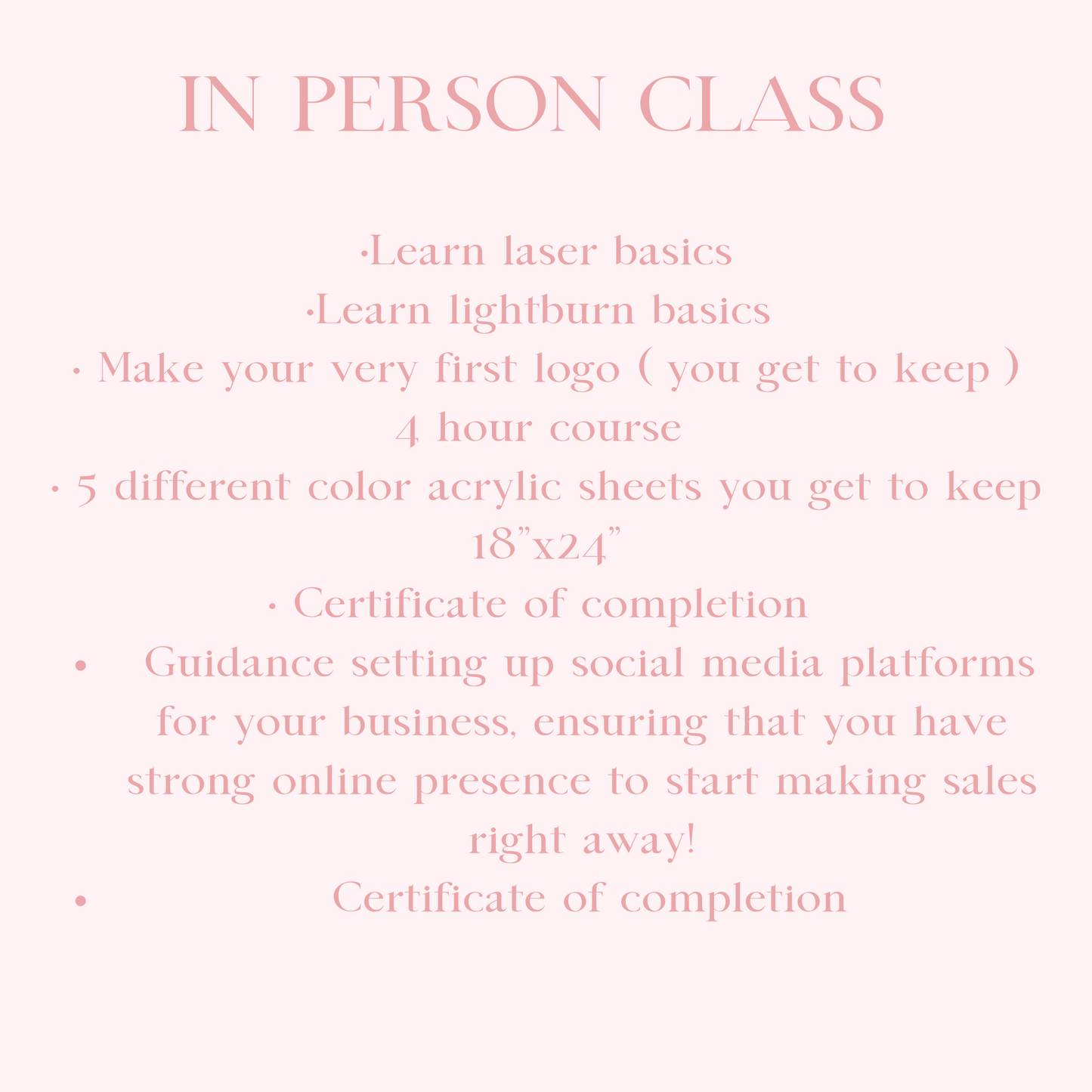 Gold course.(unlimited follow up support) In person class